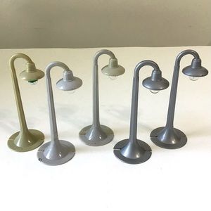 Vintage Marx Lamp Posts 6” Goose Neck Street Lights & Bulbs WORKS Model Railroad